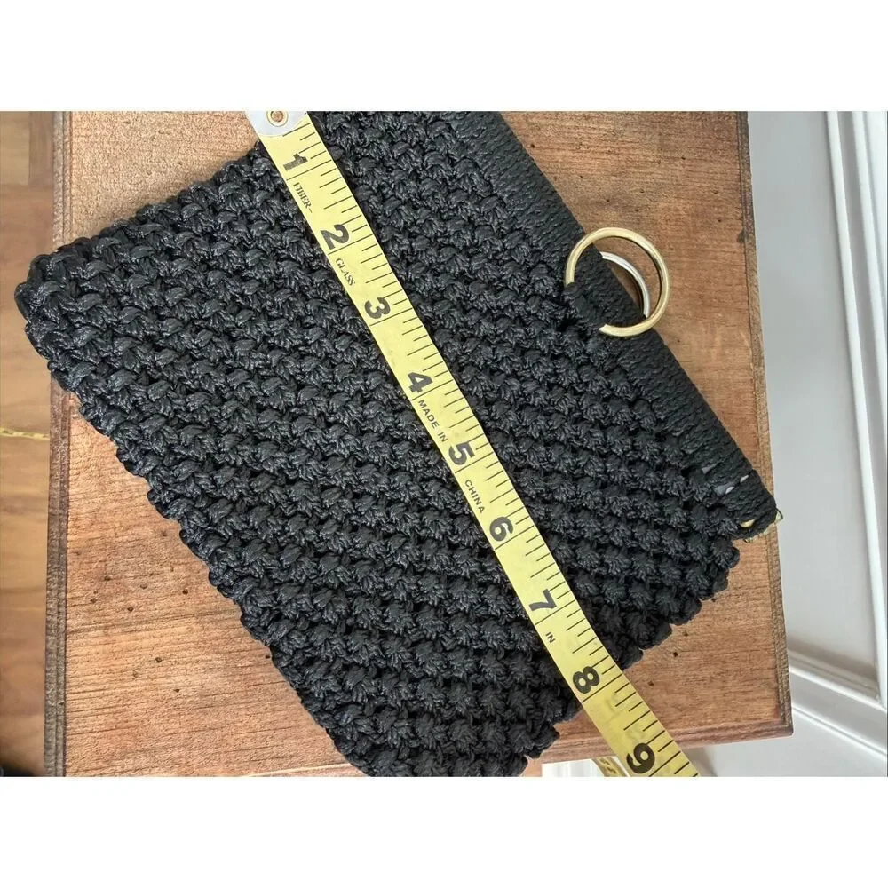 Vintage Black Macrame Clutch Gold Ring 8” x 6”